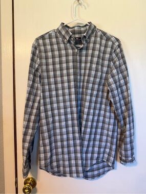 Vineyard Vines Men's Blue Gray Plaid Button-Down Shirt